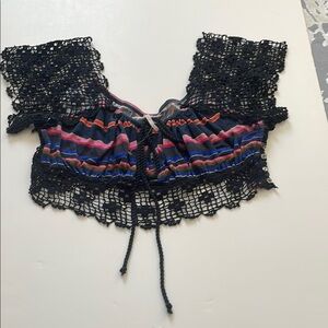 FREE PEOPLE NEW Black and Multicolor Lace Women's Top
